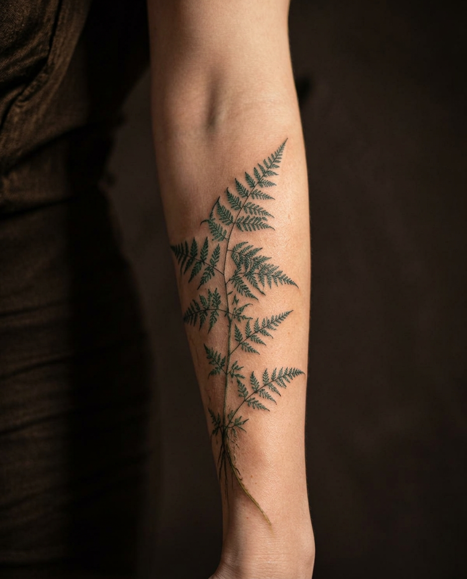Botanical fern tattoo by Meera Shah